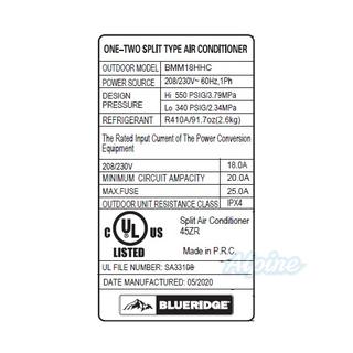 Photo of Blueridge BMM18HHC 18,000 BTU Two Zone Hyper Heat Ductless Mini Split Outdoor Condenser 55942