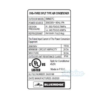 Photo of Blueridge BMM27C 27,000 BTU Three Zone Ductless Mini Split Outdoor Condenser 55943