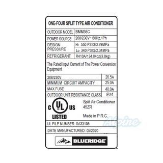 Photo of Blueridge BMM36C 36,000 BTU Four Zone Ductless Mini Split Outdoor Condenser 55945