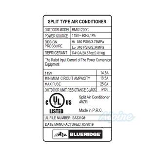 Blueridge BMX1220C 12,000 BTU 20 SEER 115V Single Zone