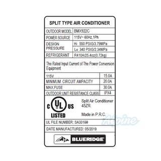 Photo of Blueridge BMX922C 9,000 BTU 21.5 SEER 115V Single Zone Ductless Mini Split Outdoor Condenser 55966