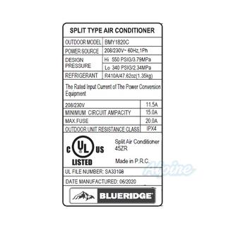 Photo of Blueridge BMY1820C 18,000 BTU 19.5 SEER Single Zone Ductless Mini Split Outdoor Condenser 55977
