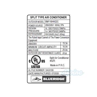 Photo of Blueridge BMY18HH22C 18,000 BTU 21.5 SEER Single Zone Hyper Heat Ductless Mini Split Outdoor Condenser 55979