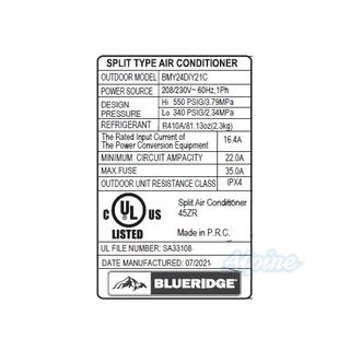 Photo of Blueridge BMY24DIY21C 24,000 BTU 21 SEER Single Zone 208-230V Do It Yourself Ductless Mini Split Outdoor Condenser 55981