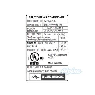 Photo of Blueridge BMY3618 36,000 BTU (3 Ton) 18 SEER / 18 SEER2 - S2 SERIES - 208/230V Single Zone Ductless Mini-Split Heat Pump System - WiFi Capable 55986