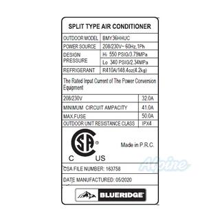 Photo of Blueridge BMY36HHUC 36,000 BTU Single Zone HYPER HEAT Ductless Mini Split Outdoor Condenser 55987