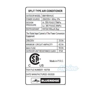 Photo of Blueridge BMY48HHUC 48,000 BTU Single Zone HYPER HEAT Ductless Mini Split Outdoor Condenser 55989