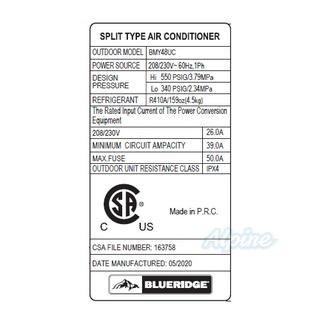 Photo of Blueridge BMY48UC 48,000 BTU Single Zone Ductless Mini Split Outdoor Condenser 55990