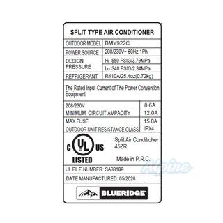 Photo of Blueridge BMY922C 9,000 BTU 21.5 SEER Single Zone Ductless Mini Split Outdoor Condenser 55994