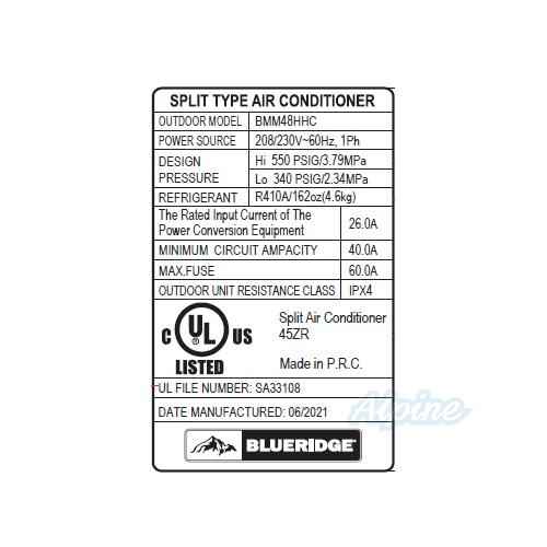 Photo of Blueridge BMM48HHC 48,000 BTU Five Zone Hyper Heat Ductless Mini Split Outdoor Condenser 55949