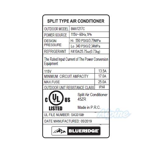 Photo of Blueridge BMX1217C 12,000 BTU 16.5 SEER - R-410A - 115V Single Zone Ductless Mini Split Outdoor Condenser 55964