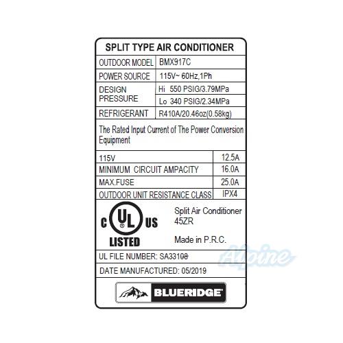 Photo of Blueridge BMX917C 9,000 BTU 16.5 SEER - R-410A - 115V Single Zone Ductless Mini Split Outdoor Condenser 55963