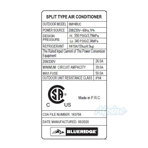 Photo of Blueridge BXL1A48SC0 48,000 BTU Single Zone Ductless Mini Split Outdoor Condenser 55990