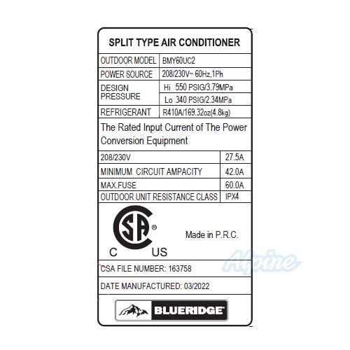 Photo of Blueridge BXL1A60SC0 60,000 BTU Single Zone Ductless Mini Split Outdoor Condenser 55992