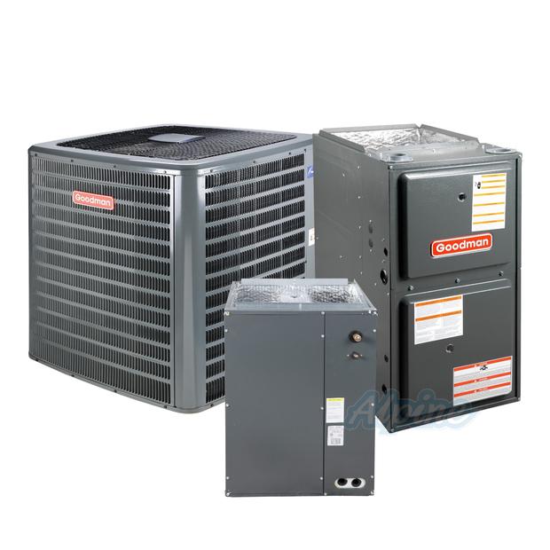 Photo of Goodman GLXS5BA3610-GR9S920804CN-CAPTA4230C3 3 Ton 16 SEER2 R-32 Upflow Split System – AC Condenser & 80,000 BTU 92% Low NOx One Stage Multi-Speed Gas Furnace & Evap Coil 52757