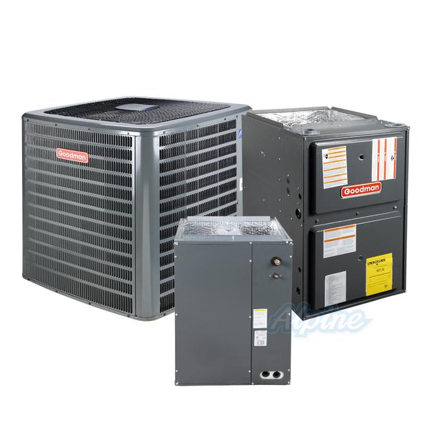 Photo of Goodman GLXS5BA2410-GRVM970603BN-CAPTA2422B3 2 Ton 15.2 SEER2 R-32 Upflow Split System – AC Condenser & 60,000 BTU 97% Low NOx Modulating Stage Variable Speed Gas Furnace & Evap Coil 52758