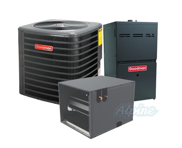 Photo of Goodman GLXS3BN1810-GR9S800403AN-CHPTA1822A3 1.5 Ton 13.8 SEER2 R-32 Horizontal Split System – AC Condenser & 40,000 BTU 80% One Stage Multi-Speed Gas Furnace & Evap Coil, Northern Sales Only 60938