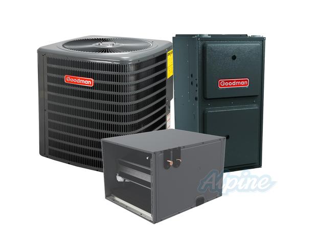 Photo of Goodman GLXS5BA3610-GR9S920803BN-CHPTA3630C3 3 Ton 15.2 SEER2 R-32 Horizontal Split System – AC Condenser & 80,000 BTU 92% Low NOx One Stage Multi-Speed Gas Furnace & Evap Coil 60939